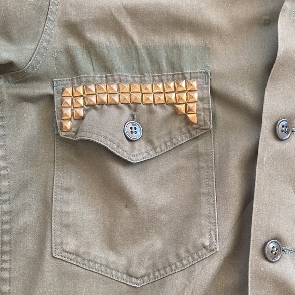 Shop Planet Blue vintage Army reworked studded shirt Jacket small/medium - Picture 3 of 9
